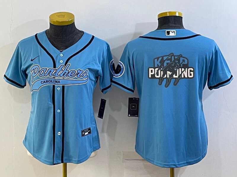 Womens Carolina Panthers Blue Team Big Logo With Patch Cool Base Stitched Baseball Jersey